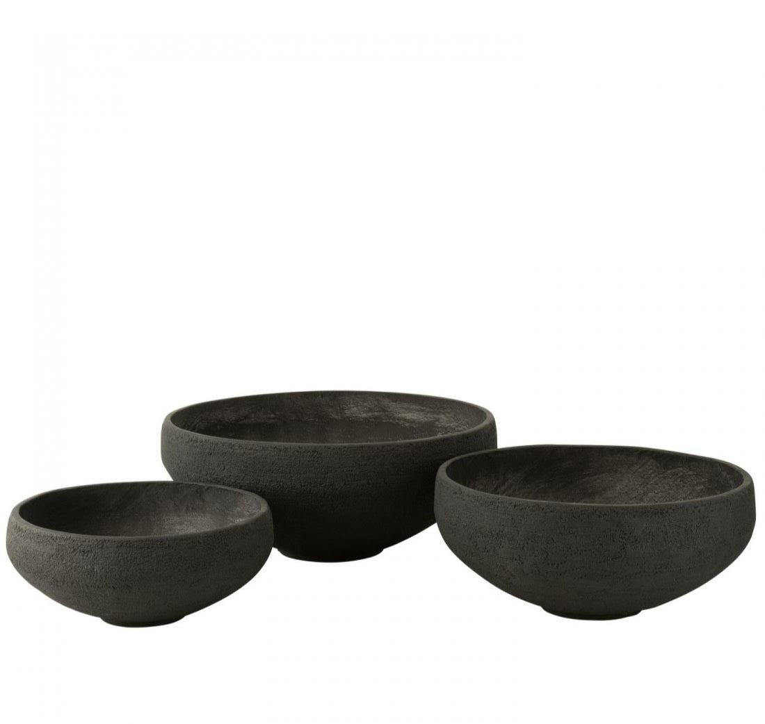 Schaal Vezelklei Zwart Set van 3 - Pot - J-Line - livinglovely.nl