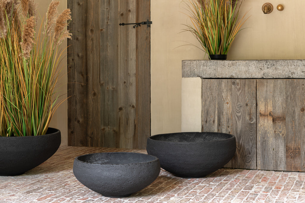 Schaal Vezelklei Zwart Set van 3 - Pot - J-Line - livinglovely.nl