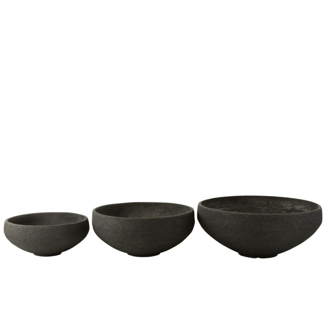 Schaal Vezelklei Zwart Set van 3 - Pot - J-Line - livinglovely.nl