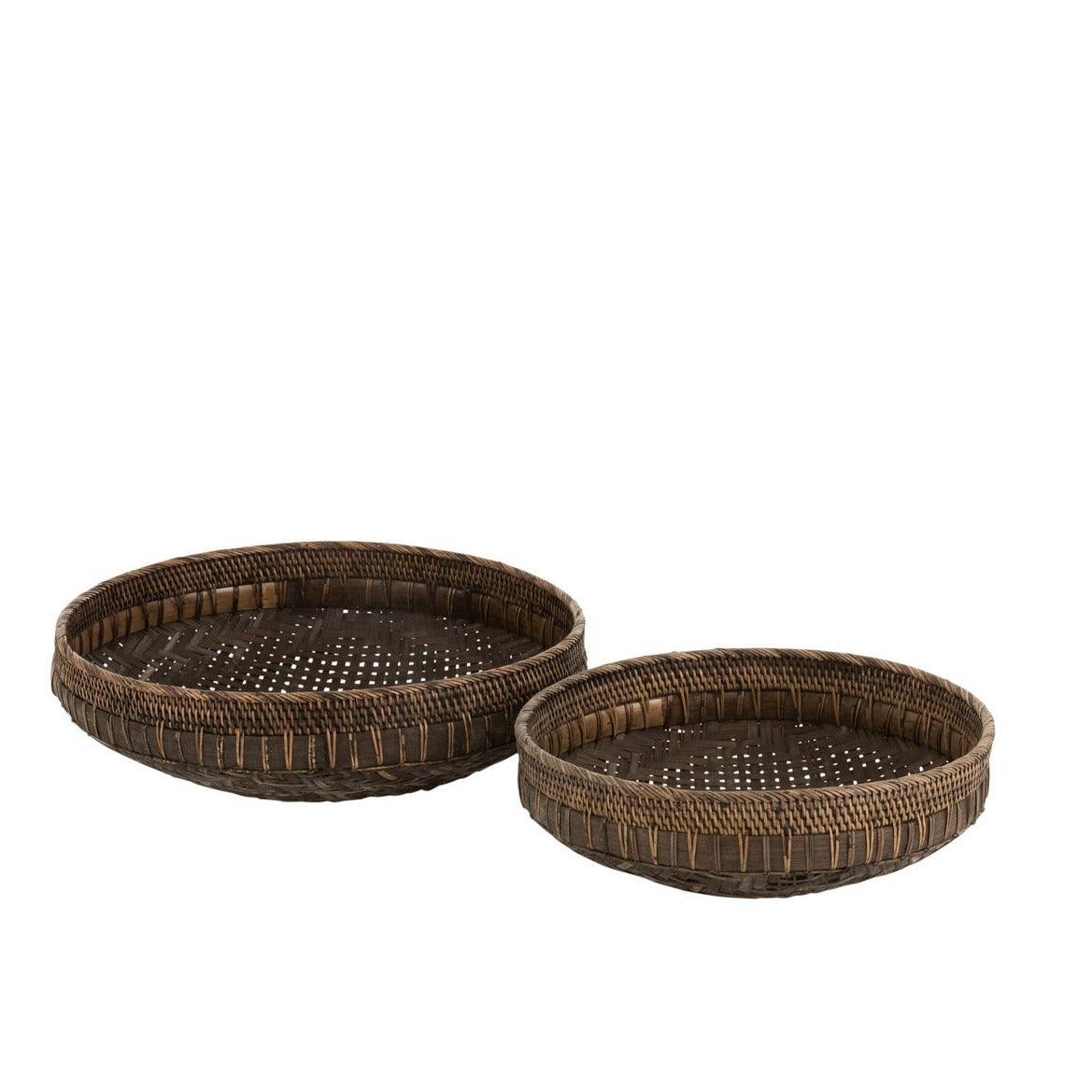 Schalen Rond Rotan Zwart Set van 2 - Schaal - J-Line - livinglovely.nl