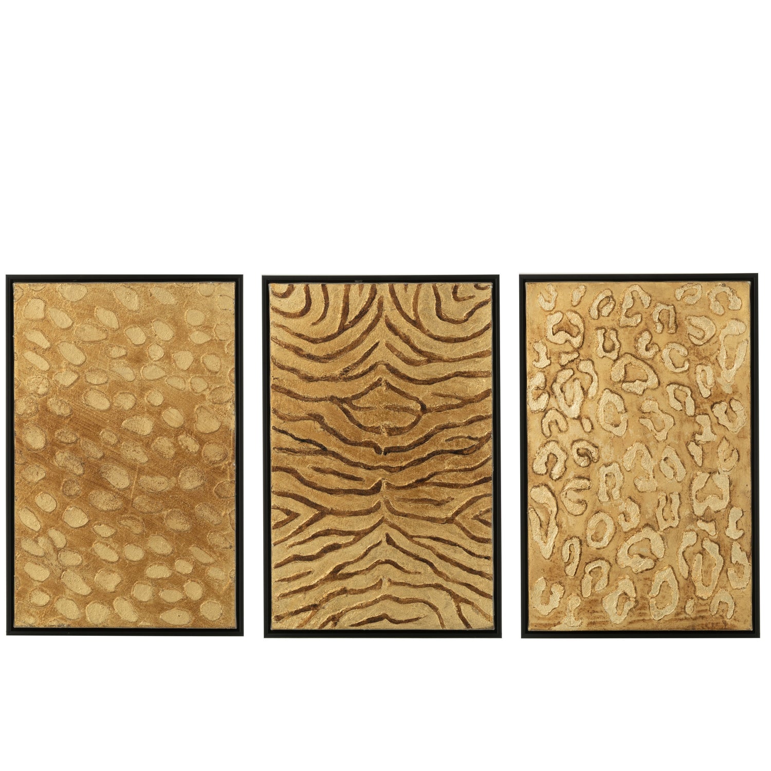 Malerei Tierdruck Holz/Leinwand Schwarz/Gold 3er-Set - Malerei - J-Line - livinglovely.de