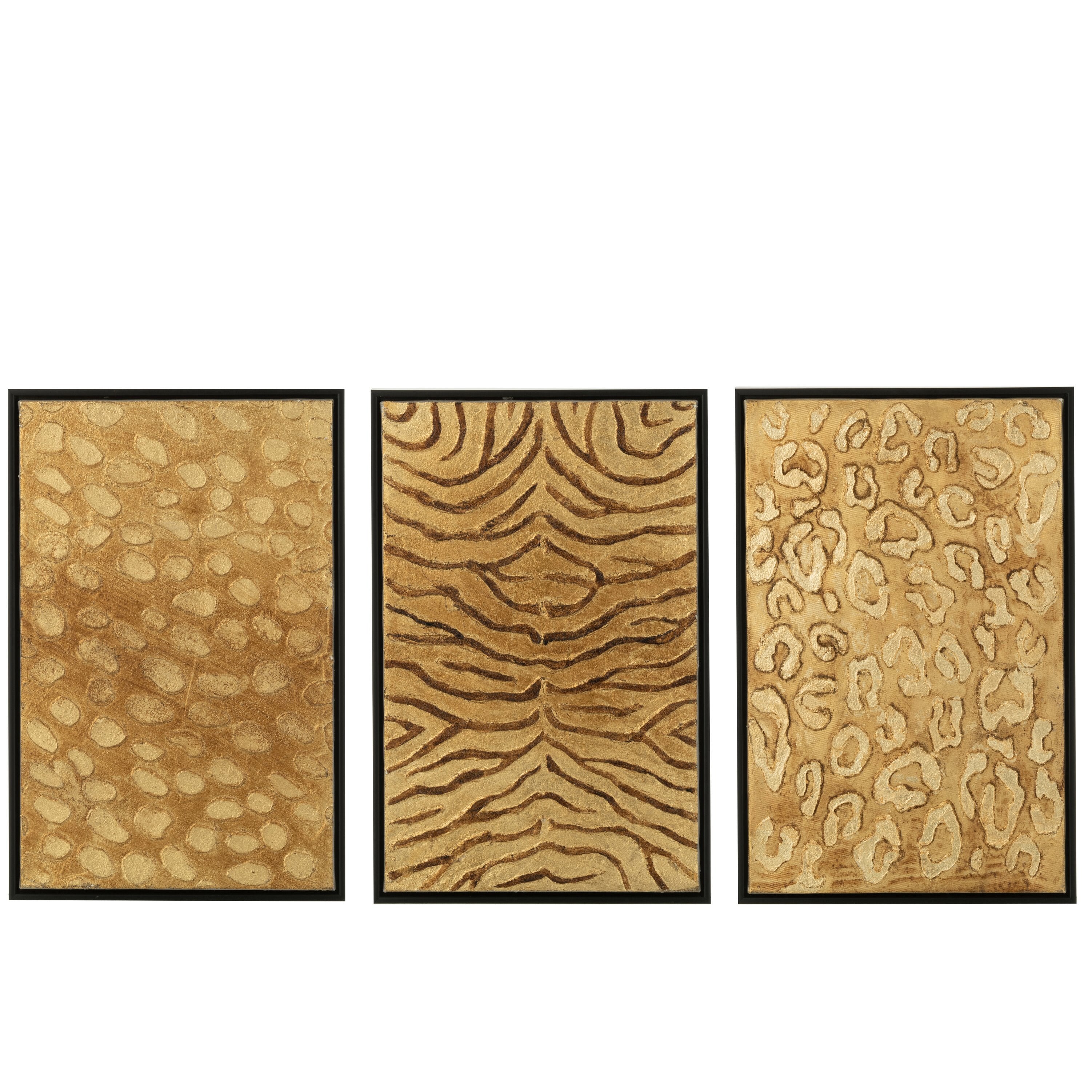 Malerei Tierdruck Holz/Leinwand Schwarz/Gold 3er-Set - Malerei - J-Line - livinglovely.de