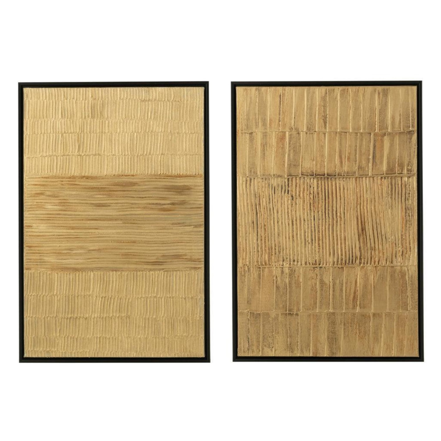 Malerei Streifen Holz/Leinwand Schwarz/Gold Set von zwei - Malerei - J-Line - livinglovely.de