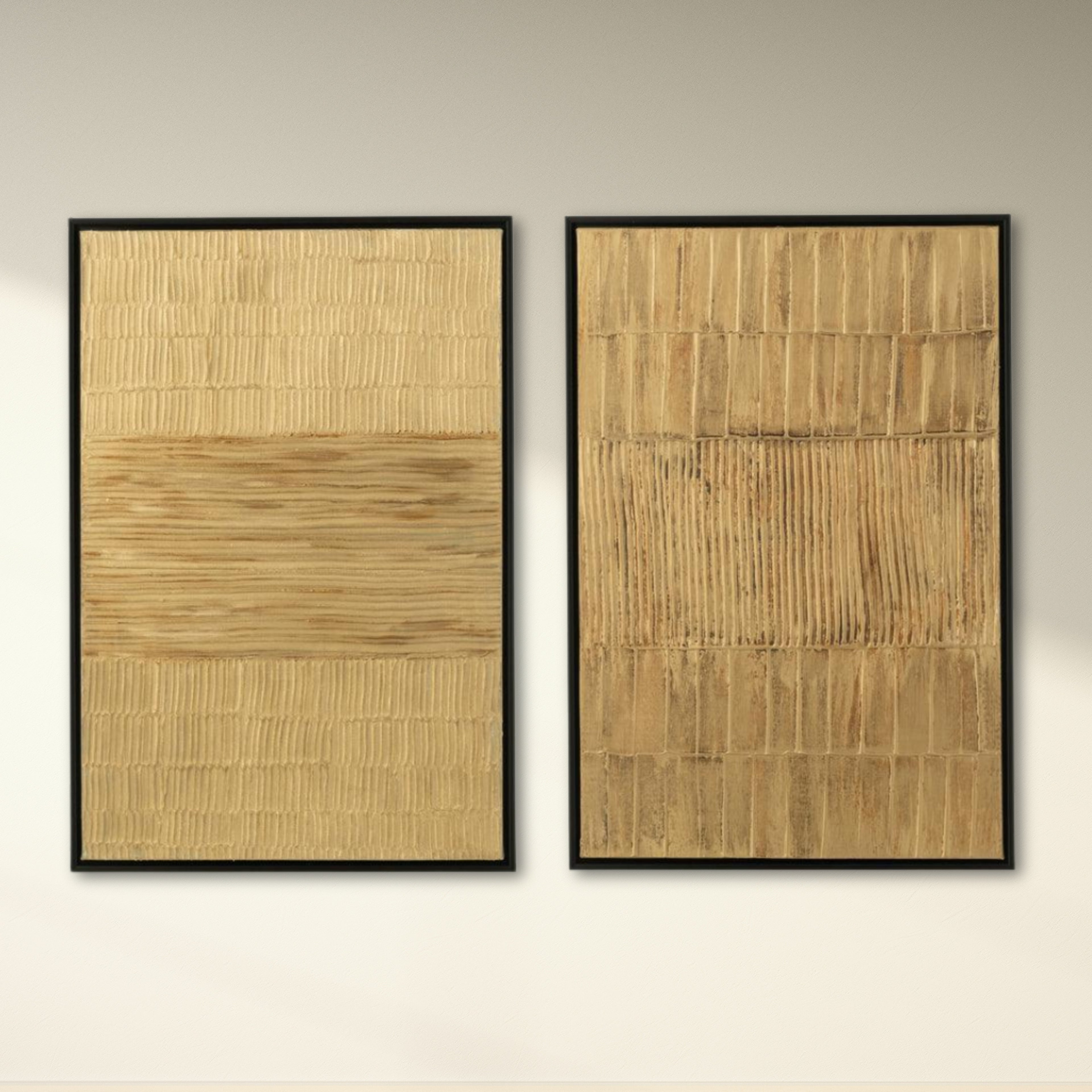 Malerei Streifen Holz/Leinwand Schwarz/Gold Set von zwei - Malerei - J-Line - livinglovely.de
