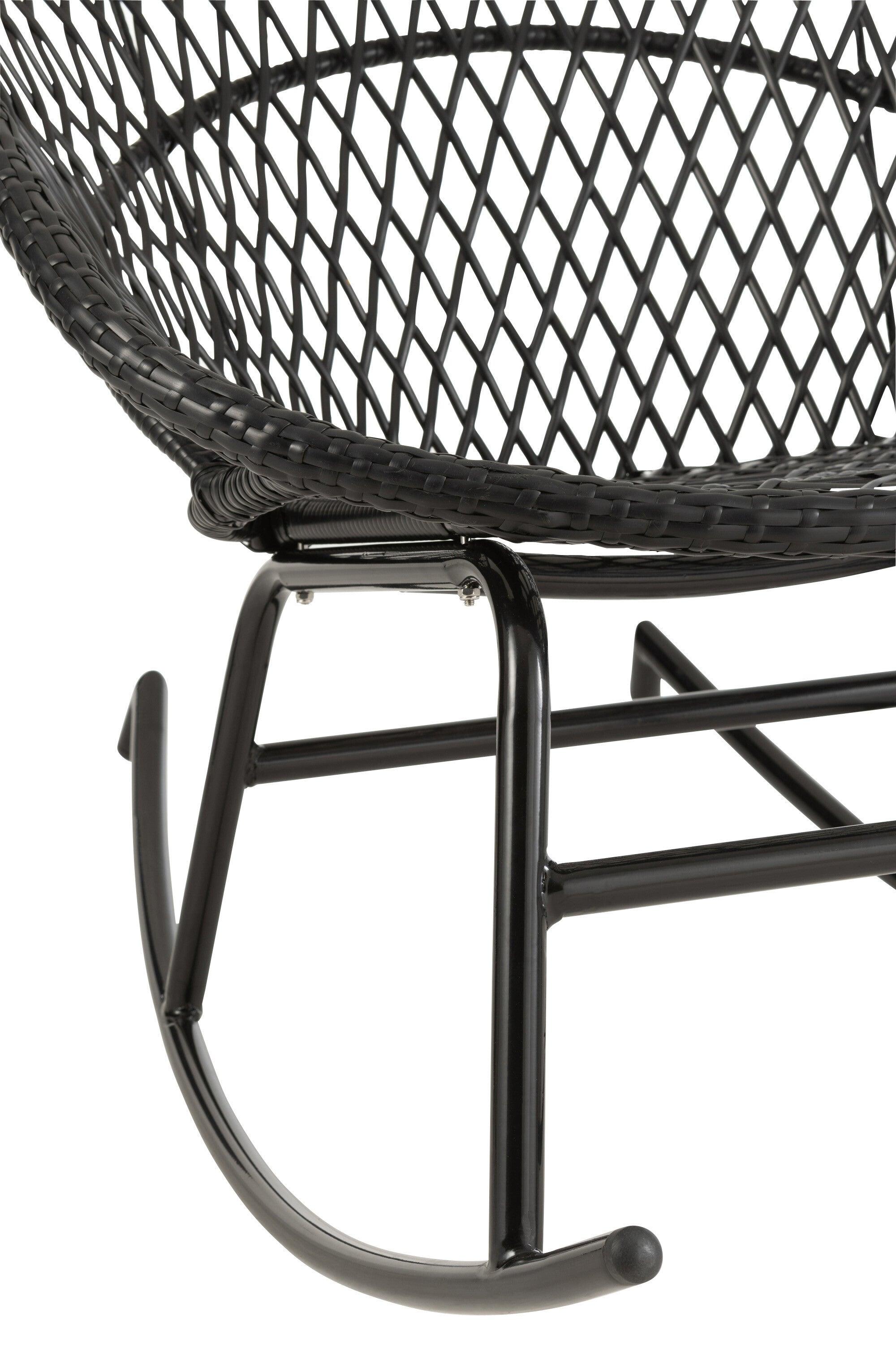 Schommelstoel + Kussen Zayo Metaal/Riet Zwart - Fauteuil - J-Line - livinglovely.nl