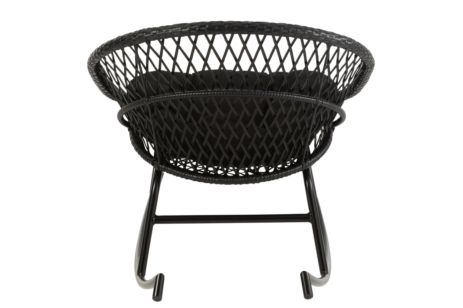 Schommelstoel + Kussen Zayo Metaal/Riet Zwart - Fauteuil - J-Line - livinglovely.nl