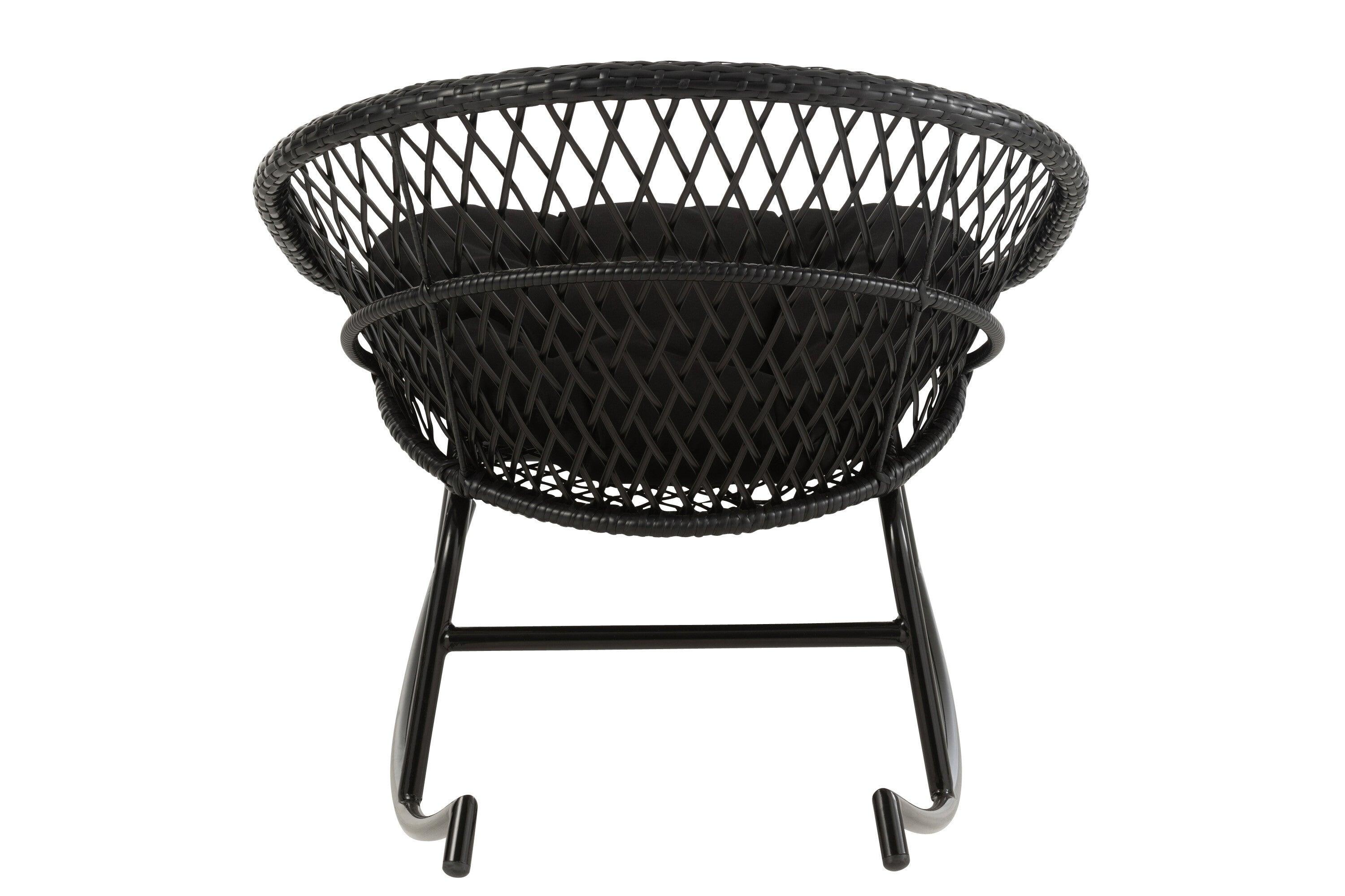Schommelstoel + Kussen Zayo Metaal/Riet Zwart - Fauteuil - J-Line - livinglovely.nl