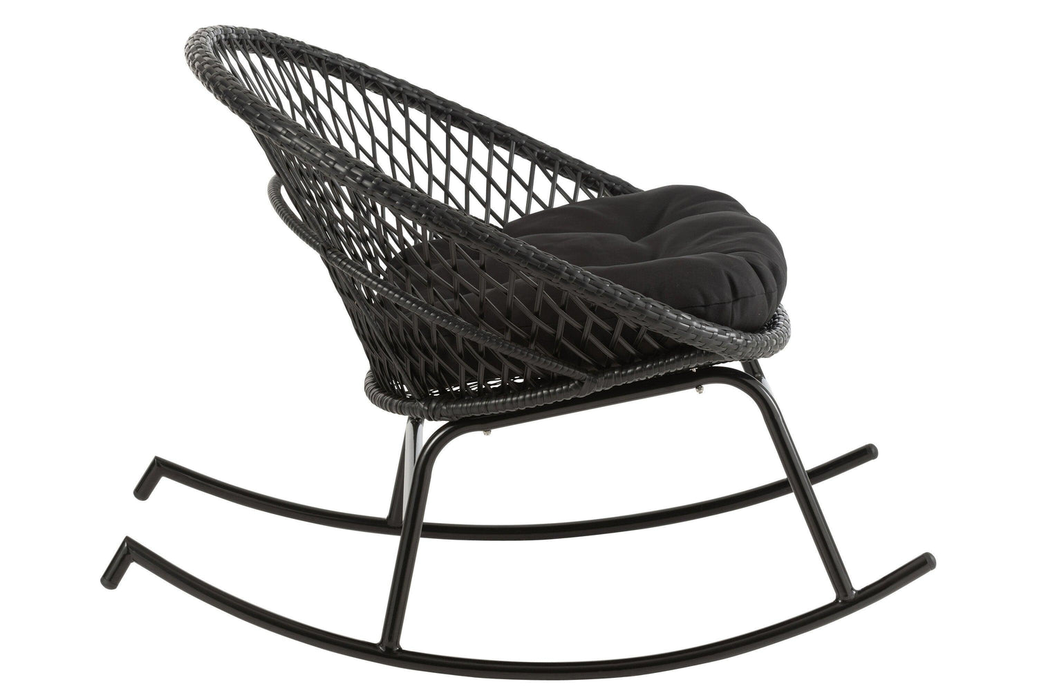Schommelstoel + Kussen Zayo Metaal/Riet Zwart - Fauteuil - J-Line - livinglovely.nl