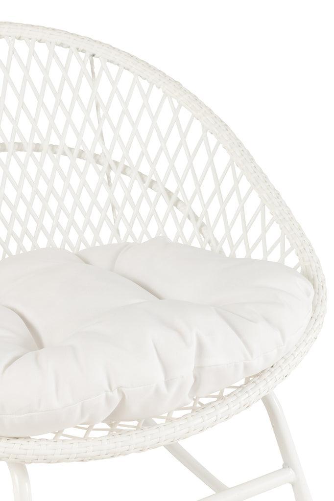Schommelstoel + Kussens Zayo Draai Metaal/Riet Wit - Fauteuil - J-Line - livinglovely.nl