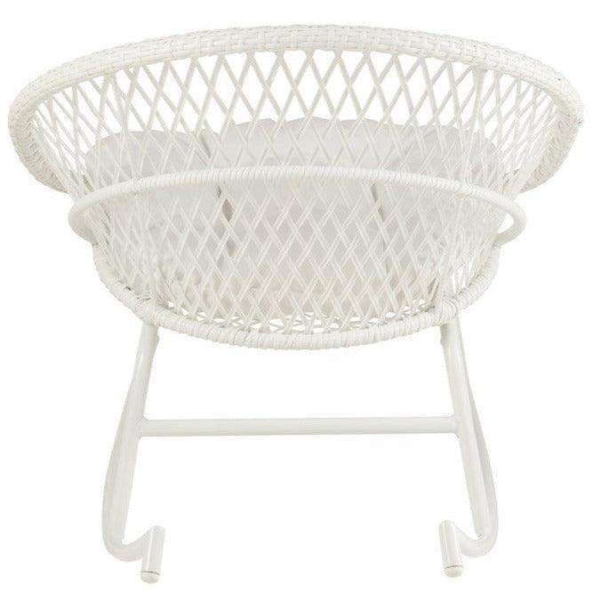 Schommelstoel + Kussens Zayo Draai Metaal/Riet Wit - Fauteuil - J-Line - livinglovely.nl