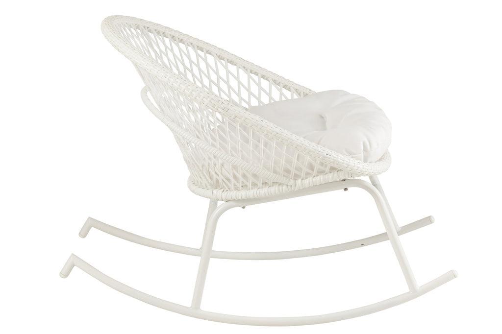 Schommelstoel + Kussens Zayo Draai Metaal/Riet Wit - Fauteuil - J-Line - livinglovely.nl