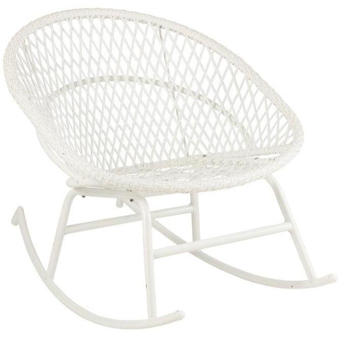 Schommelstoel + Kussens Zayo Draai Metaal/Riet Wit - Fauteuil - J-Line - livinglovely.nl