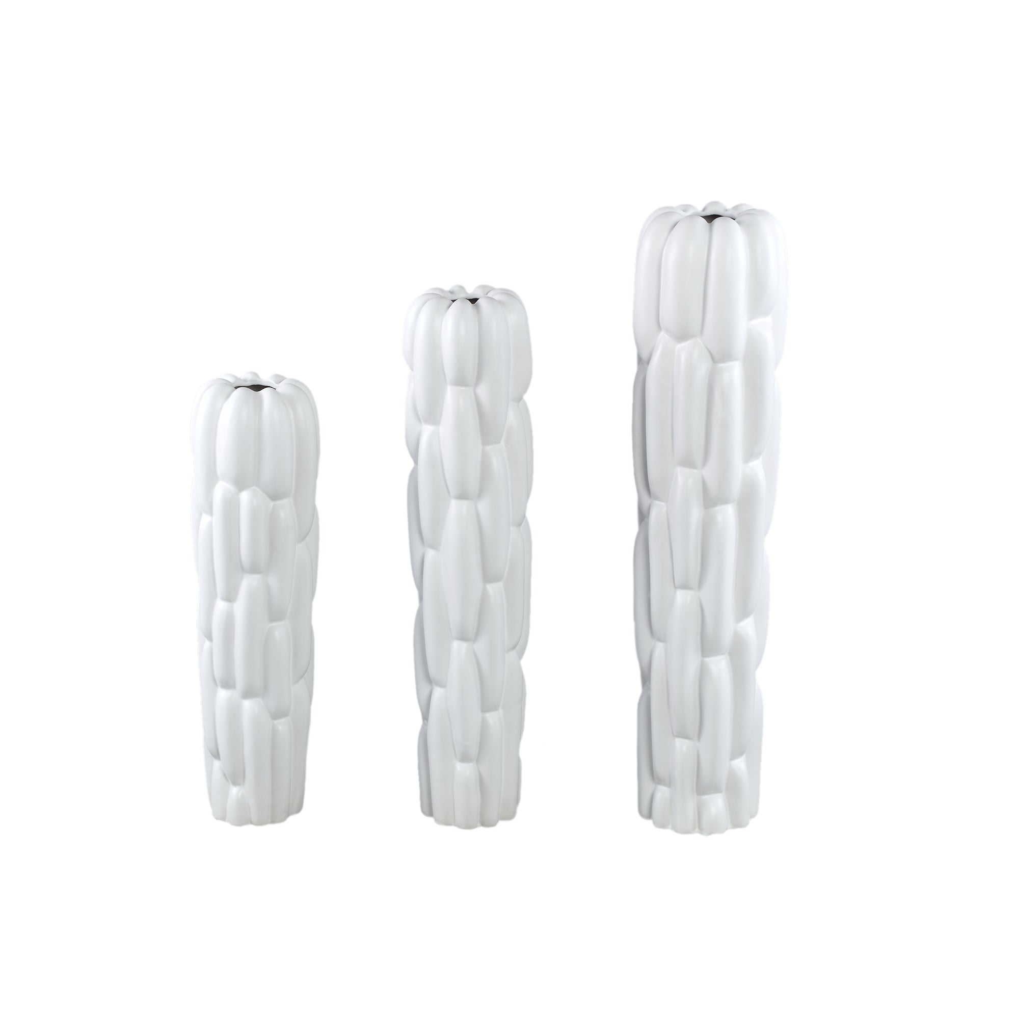 Seanis White Round Ceramic Vase Block Pattern L L17xB17xH71cm PTMD - Vaas - PTMD - livinglovely.nl