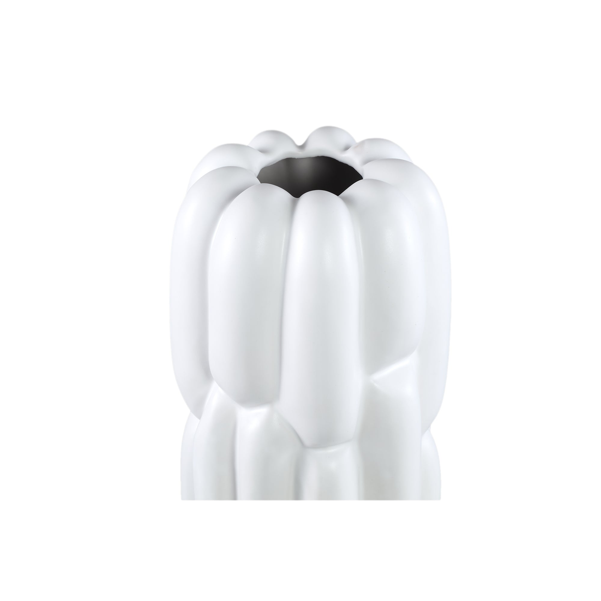 Seanis White Round Ceramic Vase Block Pattern M 14,5x14,5x61cm PTMD - Vaas - PTMD - livinglovely.nl