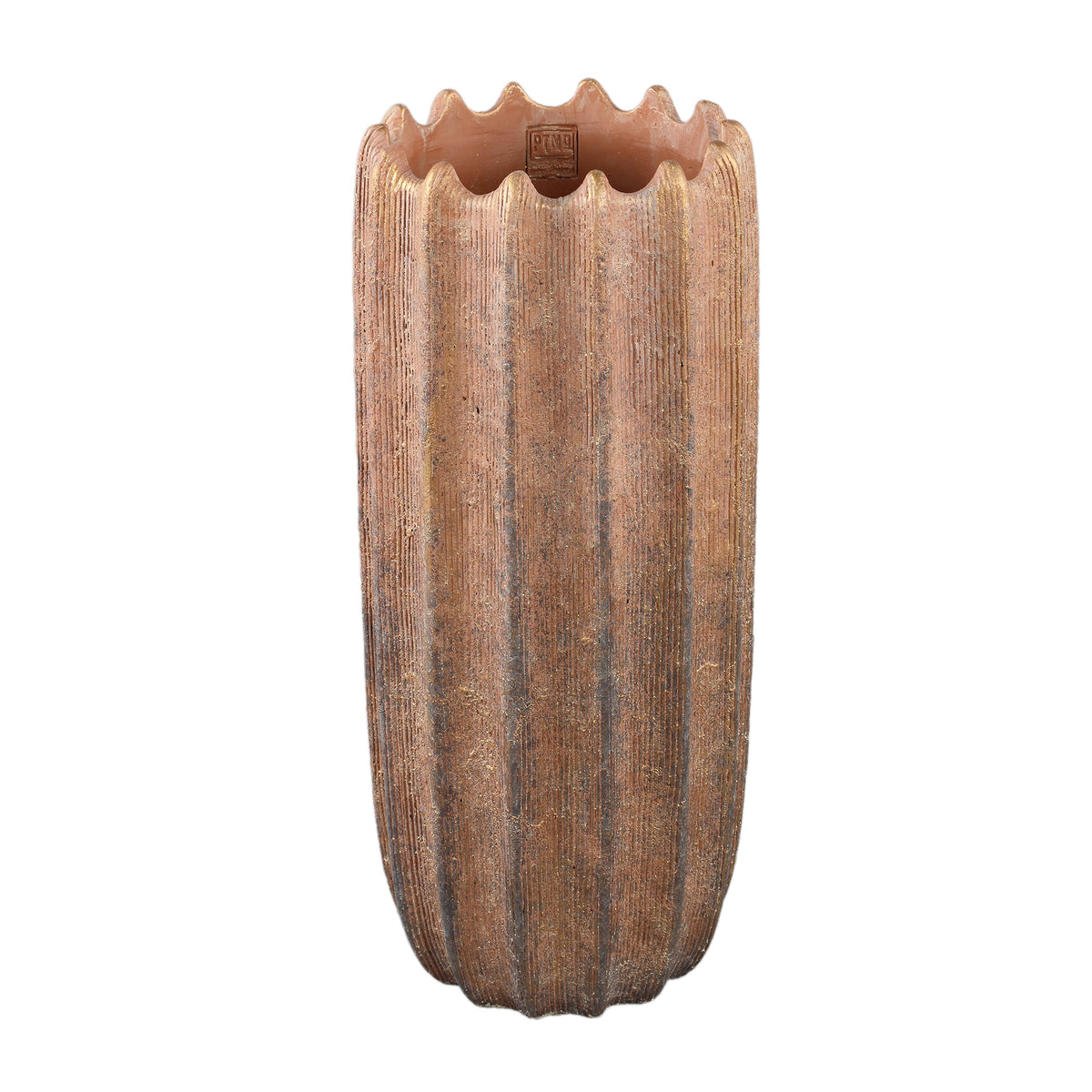 Set Van 2 Brigett Potten Koper Cement van PTMD, de grote pot van 55 centimeter met verticale ribbels