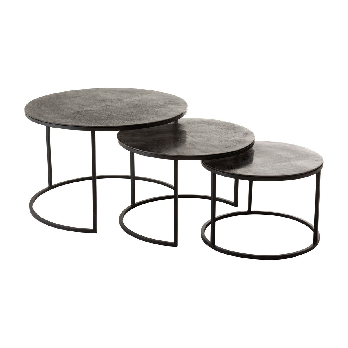 Set van 3 Bijzettafels Rond Geoxideerd Aluminium/IJzer Antiek Zwart J-Line