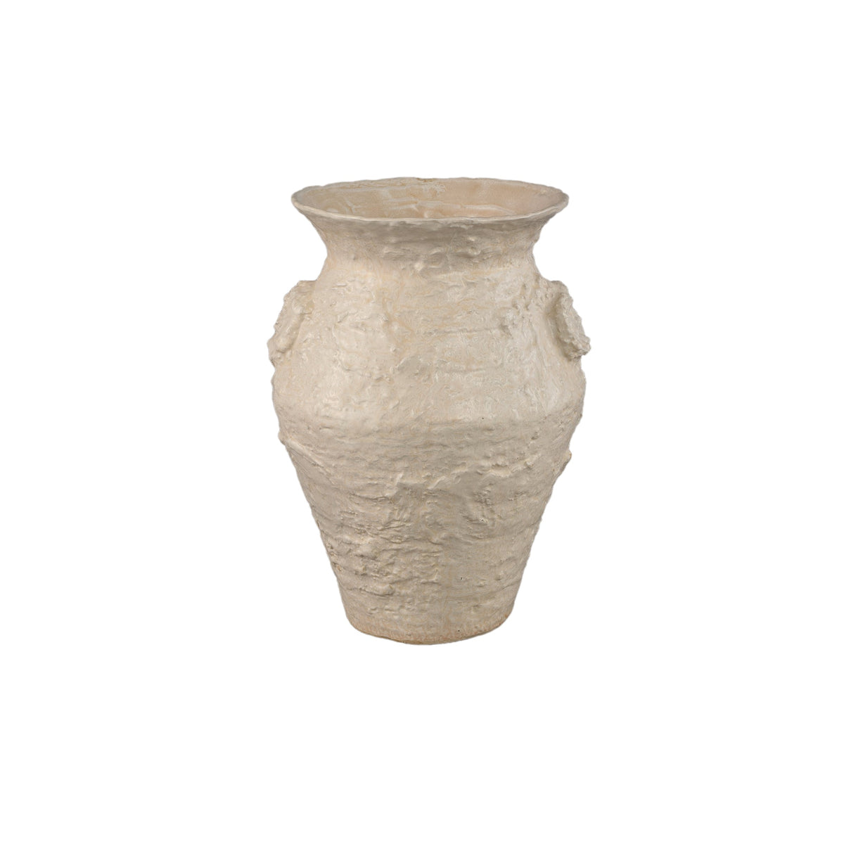 Set van 3 Leandra potten beige keramiek van PTMD, pot M op witte achtergrond