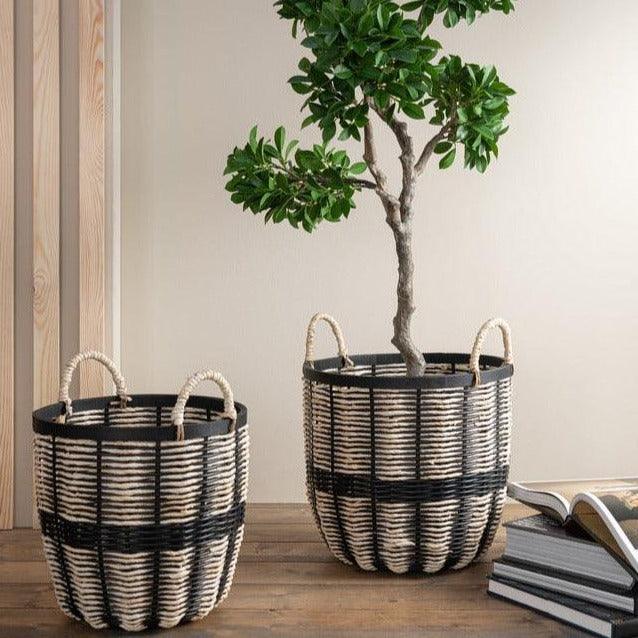 Set Van 3 Manden Touw/Rattan Zwart/Naturel - Mand - J-Line - livinglovely.nl