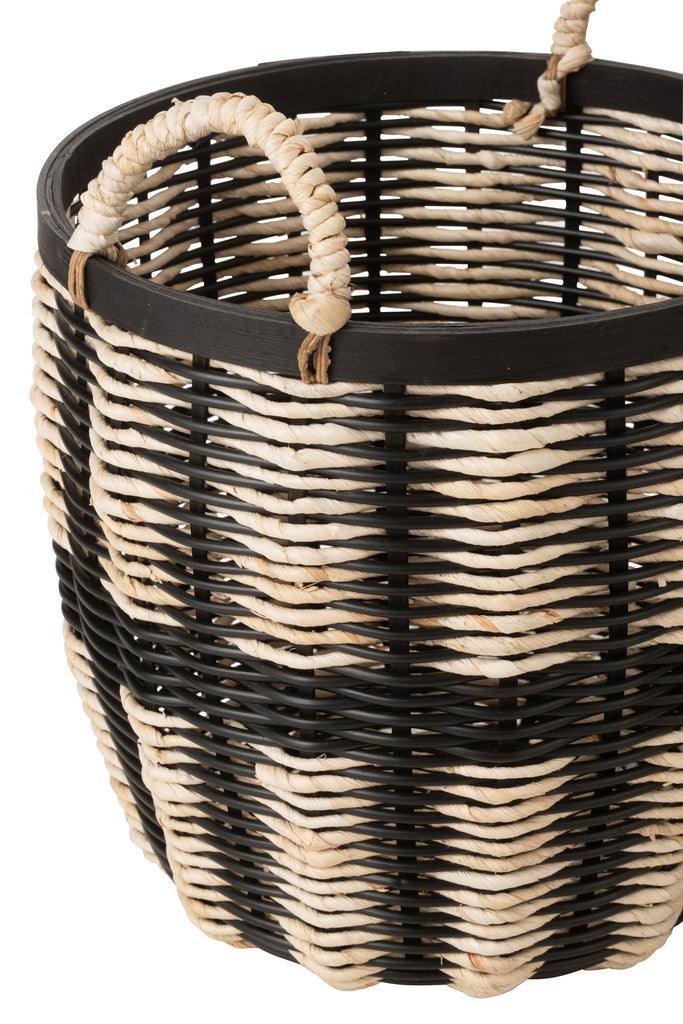 Set Van 3 Manden Touw/Rattan Zwart/Naturel - Mand - J-Line - livinglovely.nl