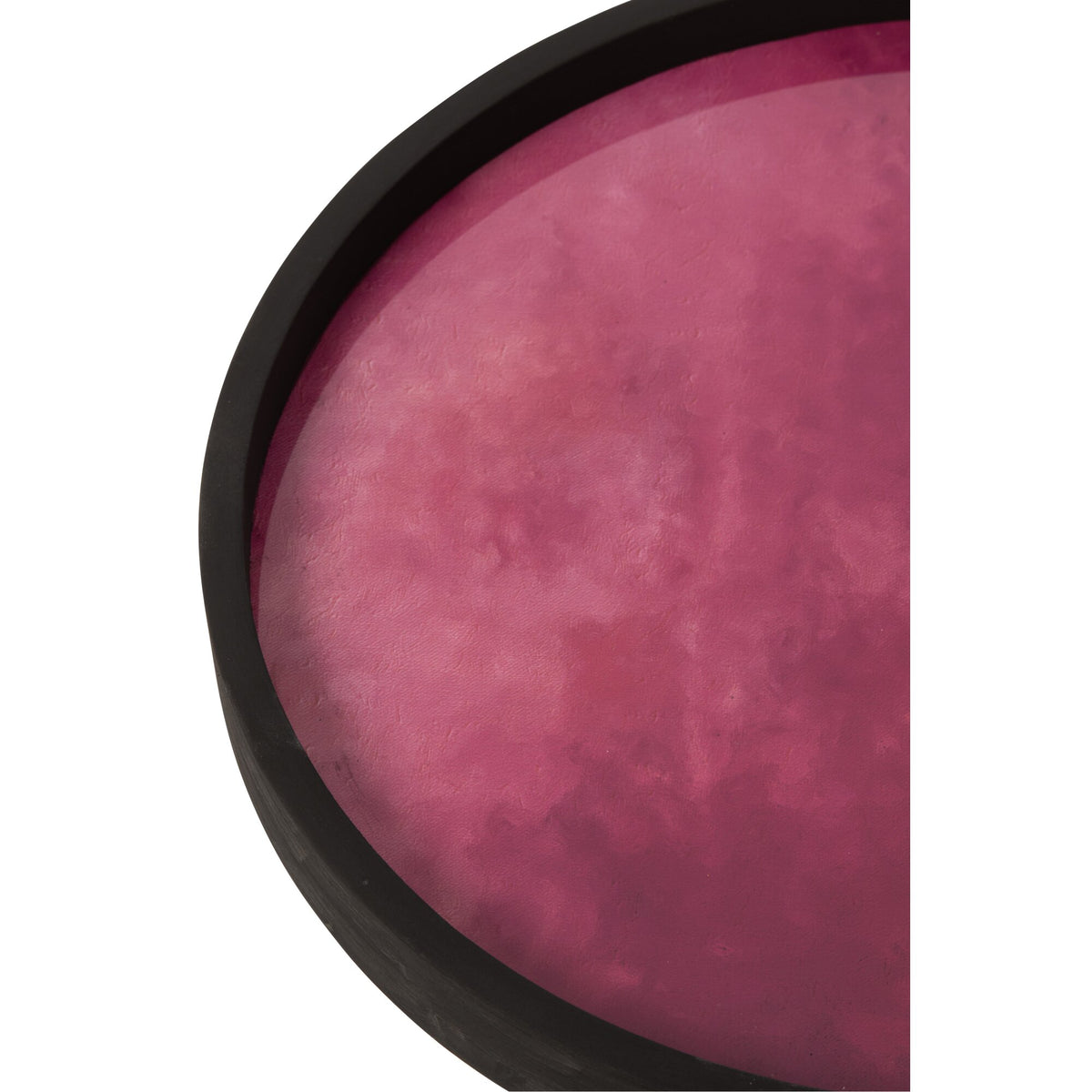 Detail van het zwarte houtfineer op de ronde salontafel van J-Line
