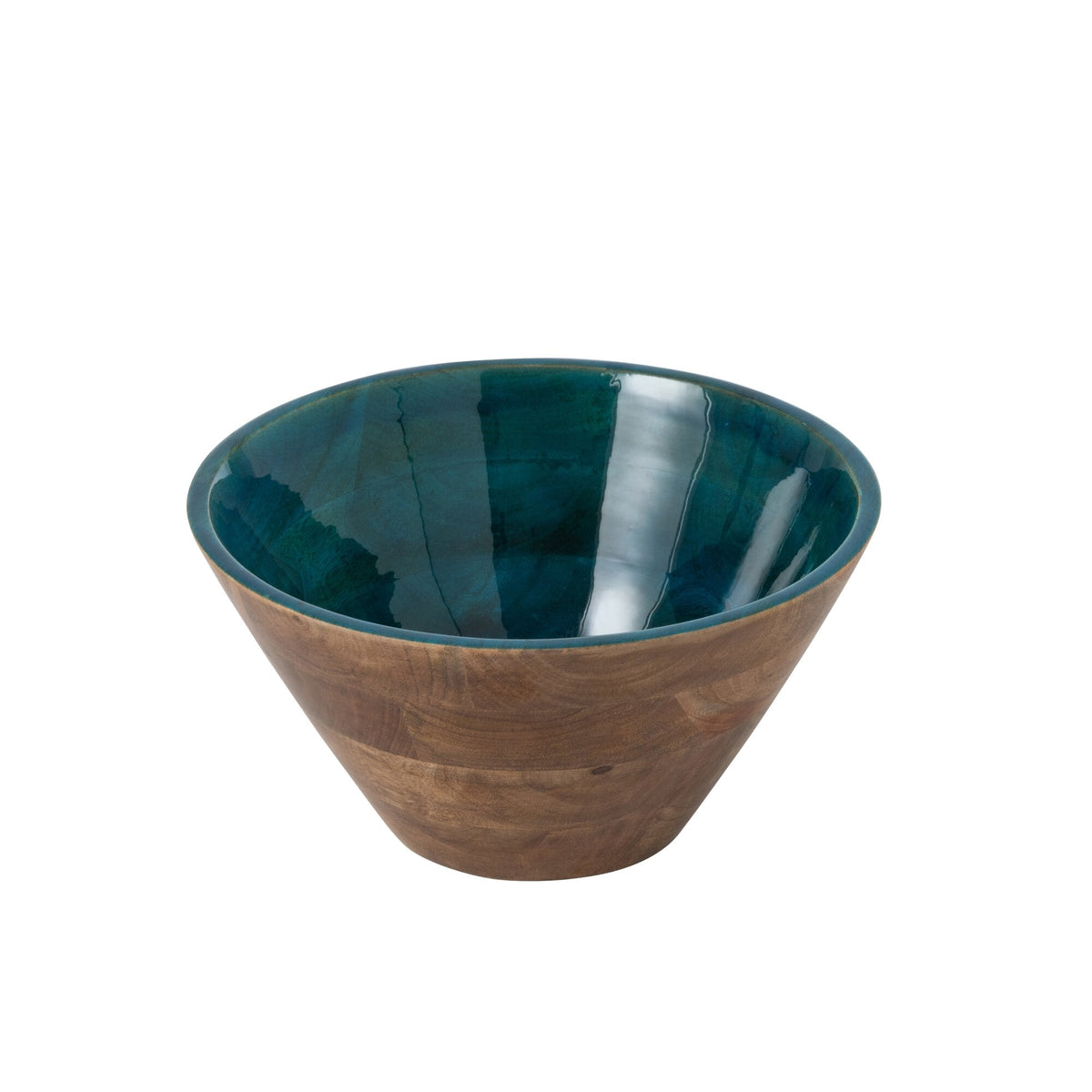 Schaal Mangohout Petrol/Naturel Large uit de set van J-Line, mangohouten schaal van 30,5 cm