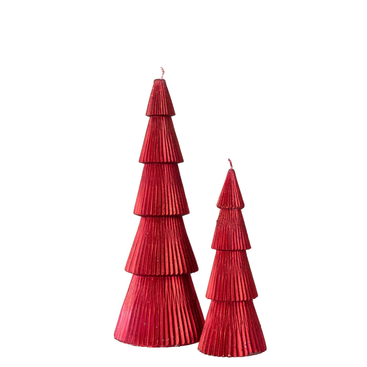 Kerstboomkaarsen van J-Line, de grote en de kleine rode boomkaars naast elkaar