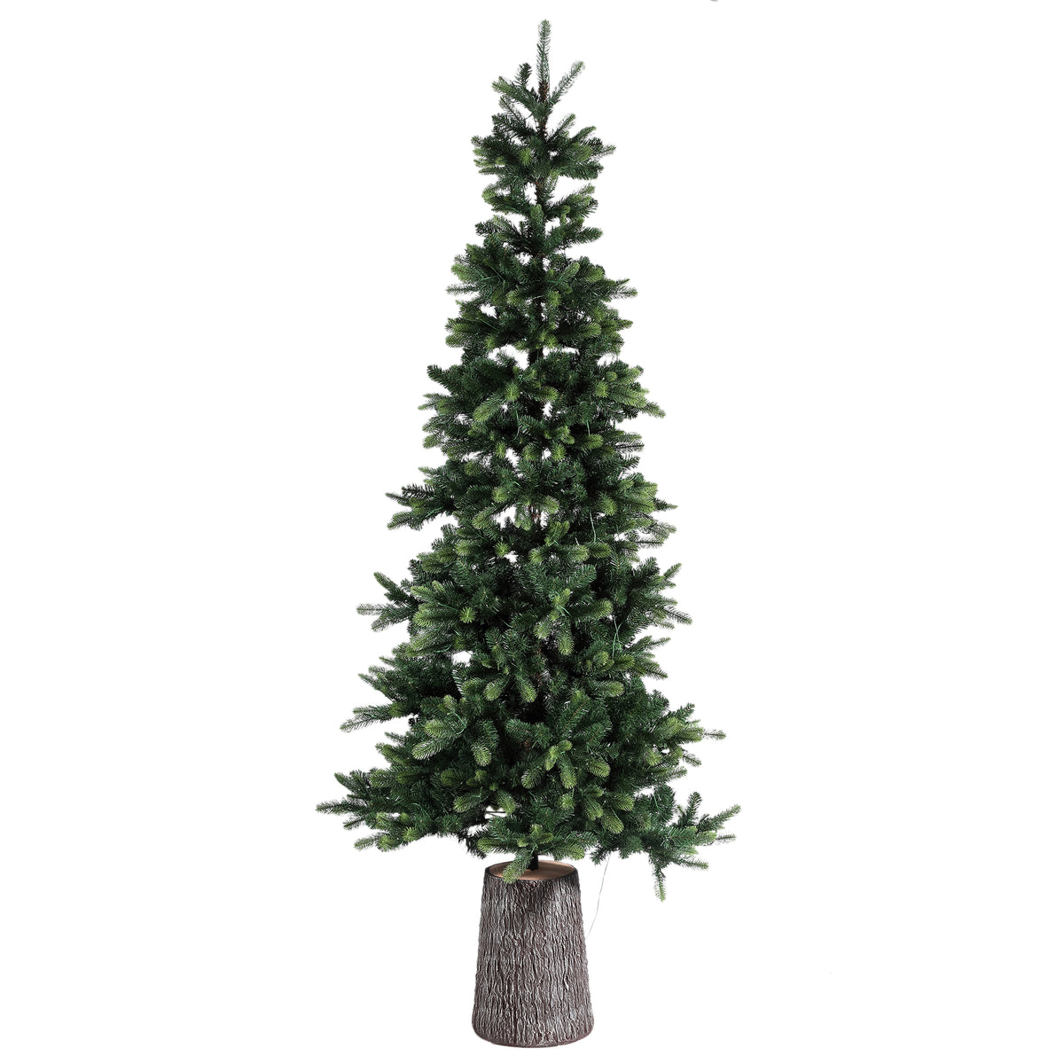 Shawa Kunstkerstboom Groen met Verlichting XXL van PTMD, slanke groene kunstkerstboom in een grijze pot op witte achtergrond