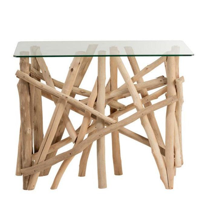 Sidetable Rechthoek Takken Hout/Glas Naturel - Sidetable - J-Line - livinglovely.nl