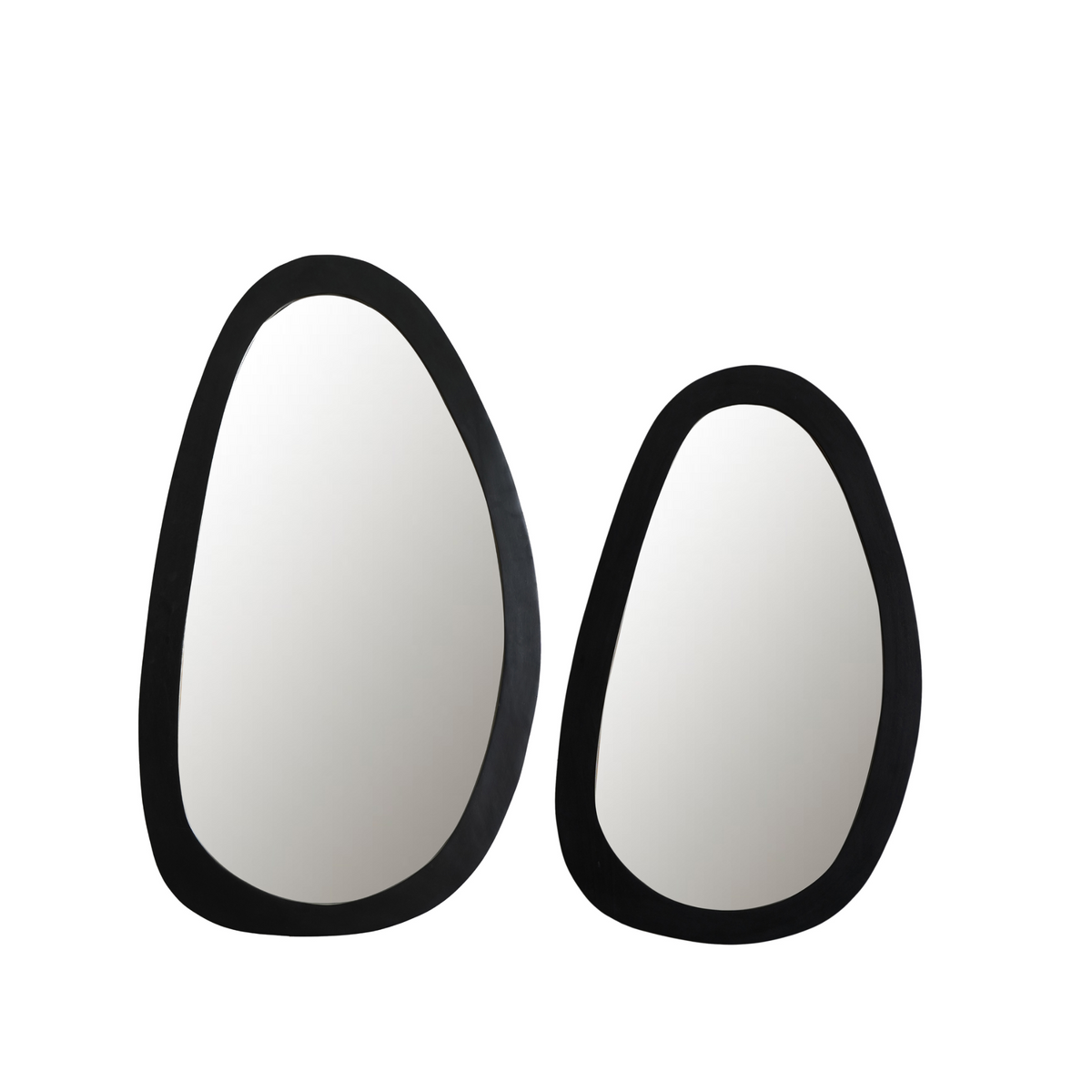 Twee Lou spiegels van Starfurn in zwart naast elkaar, in twee formaten