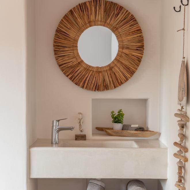 Spiegel Maurice Rond Waterhyacint Bruin Small 64x64cm - Spiegel - J-Line - livinglovely.nl