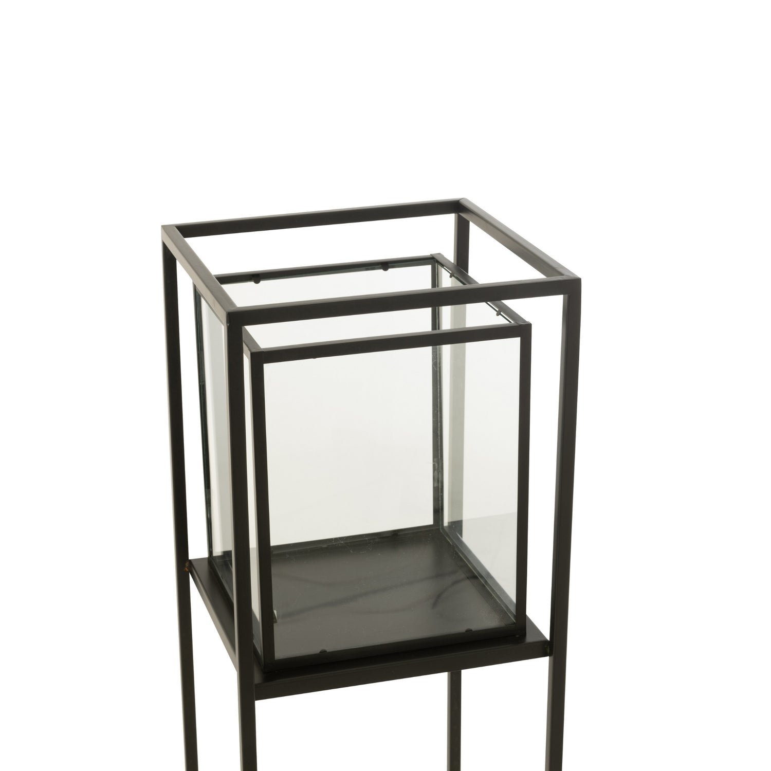 Staand Windlicht Hurricane Vierkant Zwart J-Line - Windlicht - J-Line - livinglovely.nl