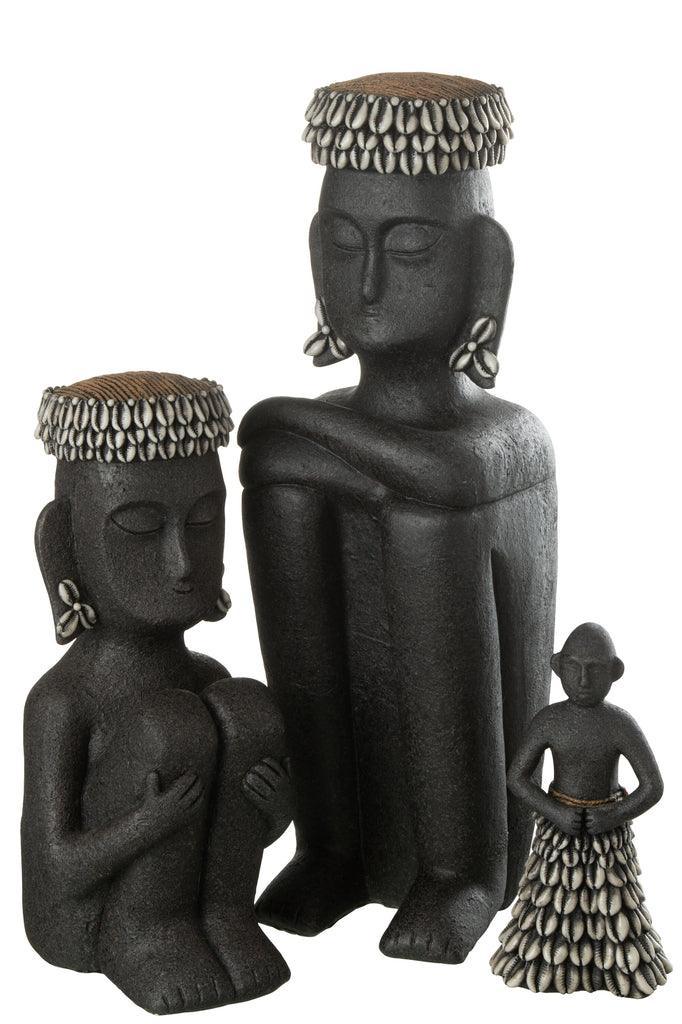 Standbeeld Zittend Etnisch Steen/Resine Zwart Large - Beeld - J-Line - livinglovely.nl