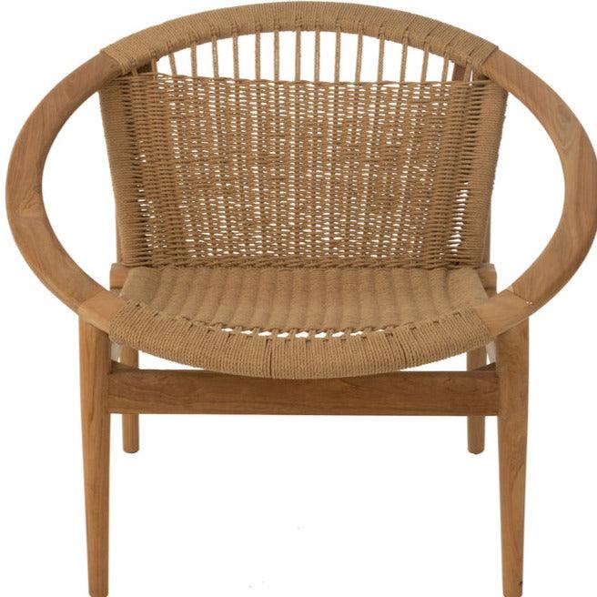 Stoel Rond Teak Hout Naturel - Fauteuil - J-Line - livinglovely.nl