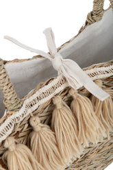 Strandtas Kwasten Jute/Textiel Naturel/Beige - Tas - J-Line - livinglovely.nl