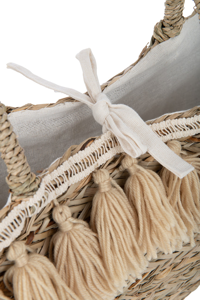 Strandtas Kwasten Jute/Textiel Naturel/Beige - Tas - J-Line - livinglovely.nl