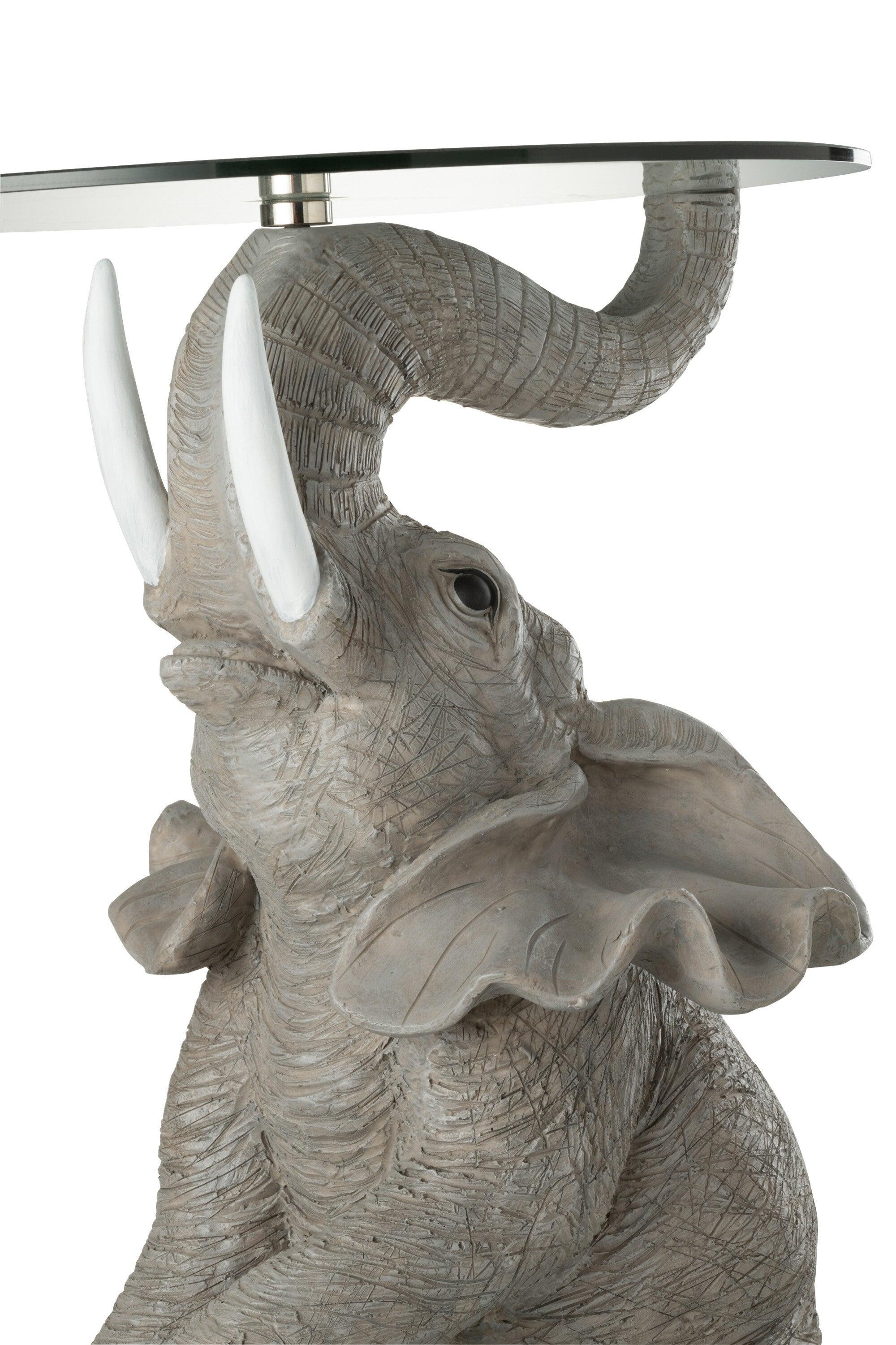 Tafel Olifant Poly/Glas Grijs - Bijzettafel - J-Line - livinglovely.nl