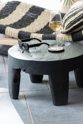 Tafel Rond Teak Hout Zwart Set van 2 - Bijzettafel - J-Line - livinglovely.nl