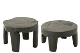 Tafel Rond Teak Hout Zwart Set van 2 - Bijzettafel - J-Line - livinglovely.nl