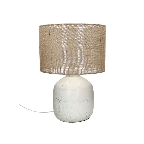 Tafellamp - ESMÉ- Keramiek / Rotan - DIA 33 x H 48 cm - Wit Pomax - Tafellamp - Pomax - livinglovely.nl