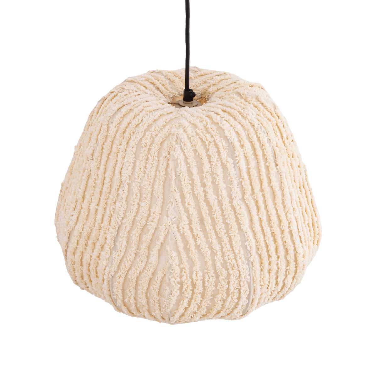 Tayma hanglamp S van PTMD van bovenaf, bolle streepkap met ophangpunt in het midden