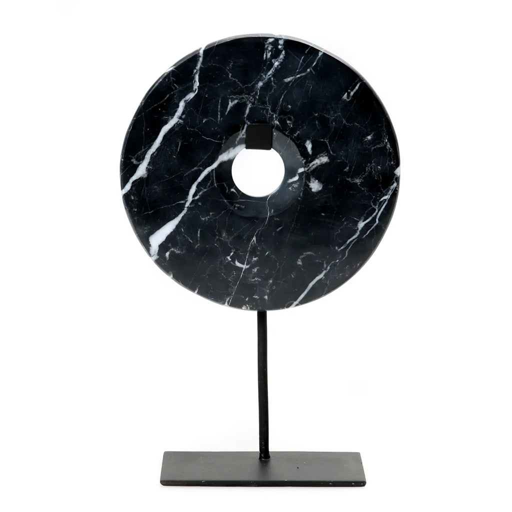 The Marble Disc on Stand - Black - L - Ornament - Bazar Bizar - livinglovely.nl