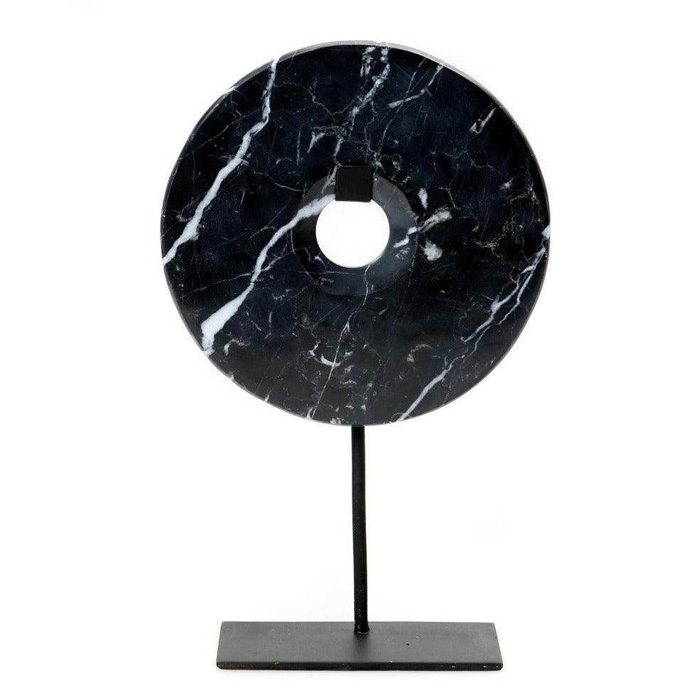 The Marble Disc on Stand - Black - L - Ornament - Bazar Bizar - livinglovely.nl