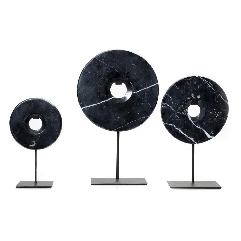 The Marble Disc on Stand - Black - L - Ornament - Bazar Bizar - livinglovely.nl
