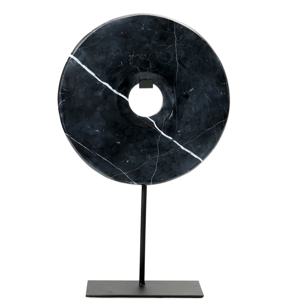 The Marble Disc on Stand - Black - L - Ornament - Bazar Bizar - livinglovely.nl