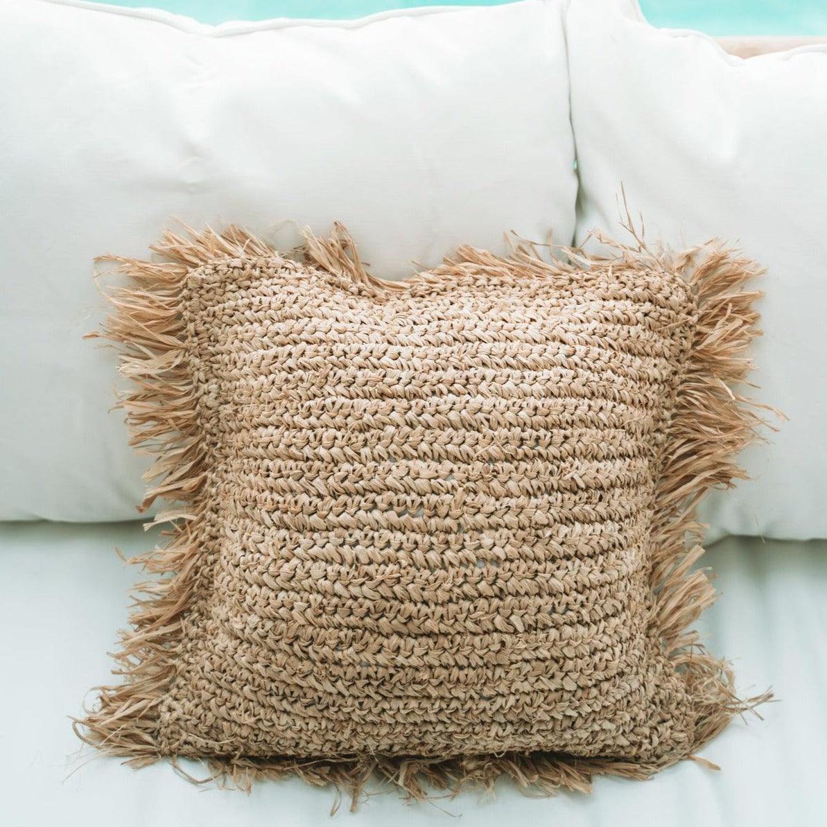 The Raffia Cushion Cover Square - Natural - 40x40 - Kussenhoes - Bazar Bizar - livinglovely.nl
