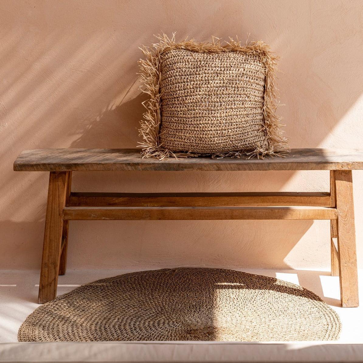 The Raffia Cushion Cover Square - Natural - 60x60 - Kussenhoes - Bazar Bizar - livinglovely.nl