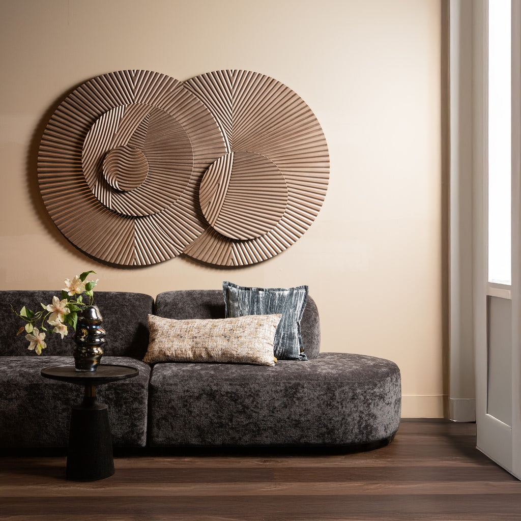 Thikra Brown double circles mdf wall panel carved PTMD - Wandpaneel - PTMD - livinglovely.nl