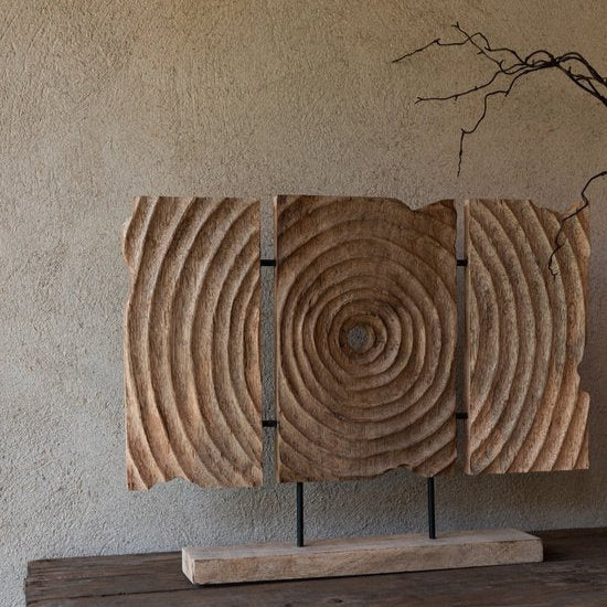 Triptiek Gekerfd Op Voet Mango Hout Naturel - Ornament - J-Line - livinglovely.nl
