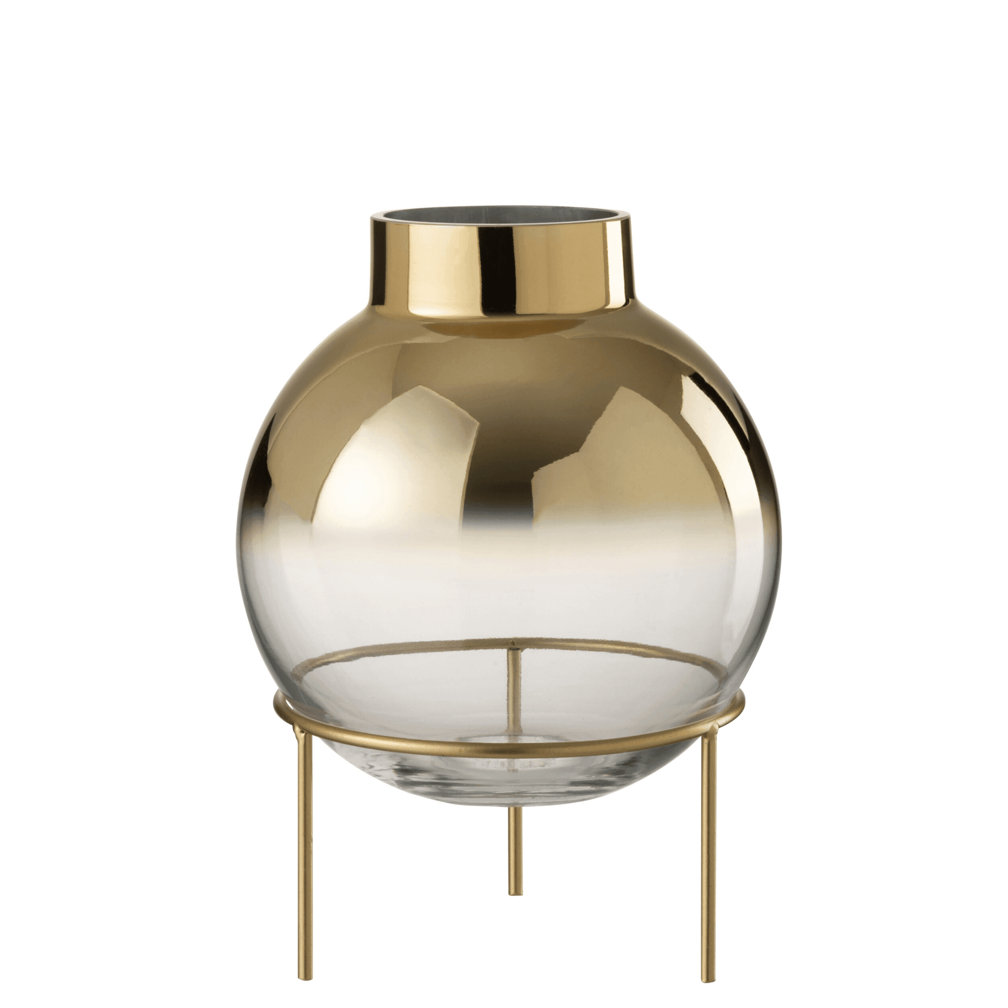 Vaas Bol Op Voet Glas Goud/Transparant - Vaas - J-Line - livinglovely.nl