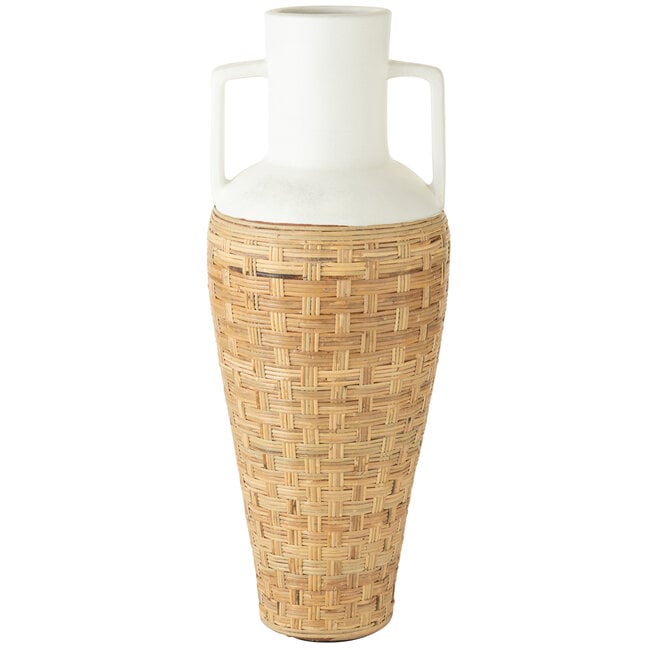 Vaas + Handvaten Geweven Terracotta/Ratan Wit/Naturel H100cm J-Line - Vaas - J-Line - livinglovely.nl